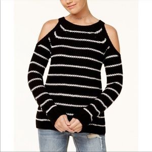 Hippie Rose Size Medium Black Cold Shoulder Striped Sweater